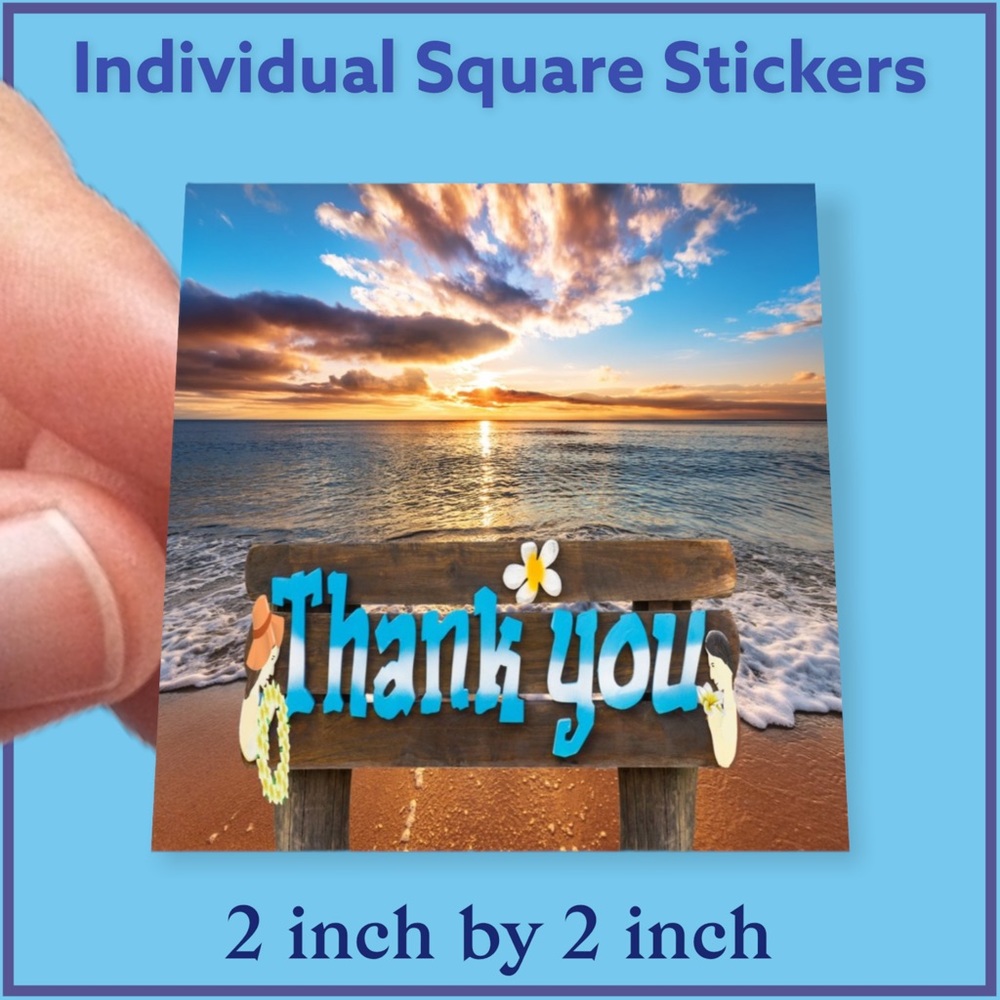 200 (2x2 Inch) Square Stickers, Easy Peel, Sunset Beach, High Gloss, Tha… - Picture 2 of 2